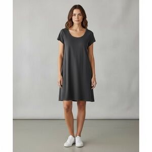 Eileen Fisher A-Line Jersey‎ Knit Dress Women's Petite MP Heathered Gray Mini